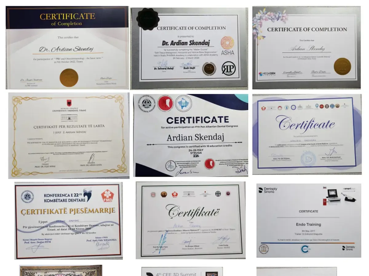 Certificazioni e diplomi del chirurgo partner